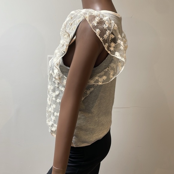 Anthropologie Amadi Floral Blouse Top Flutter Sleeves Sheer Textured Cream XS - Picture 5 of 10